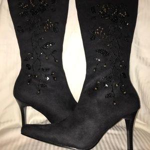 NEW! BLACK BEADED CALF HIGH BOOTS SIZE 8 GORGEOUS!